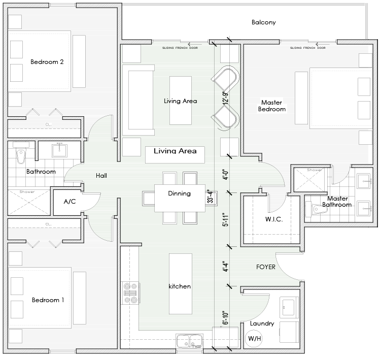 3 BEDROOM, 2 BATH (DOWN)